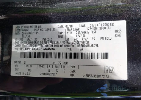 2018 Ford F-150 Xlt from USA, damaged, VIN 1FTEW1EG4JFC64594